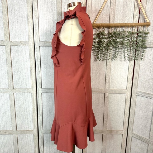 Rebecca Taylor Ruffle Mock Neck Dress Size Small Burnt Orange Sleeveless - Picture 2 of 8